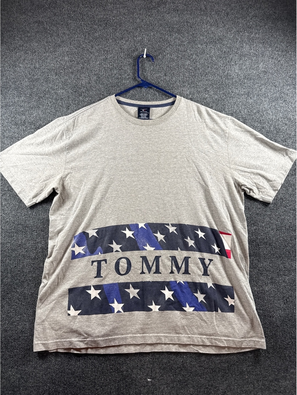 Tommy Hilfiger Mens L Gray American Flag Stars Logo Graphic T-Shirt